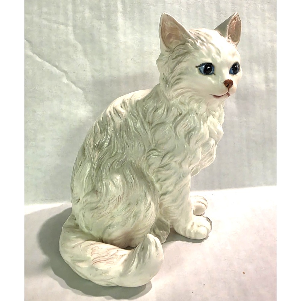 Vintage Lefton White Sitting Cat Porcelain Figurine #1517 6.5x5"